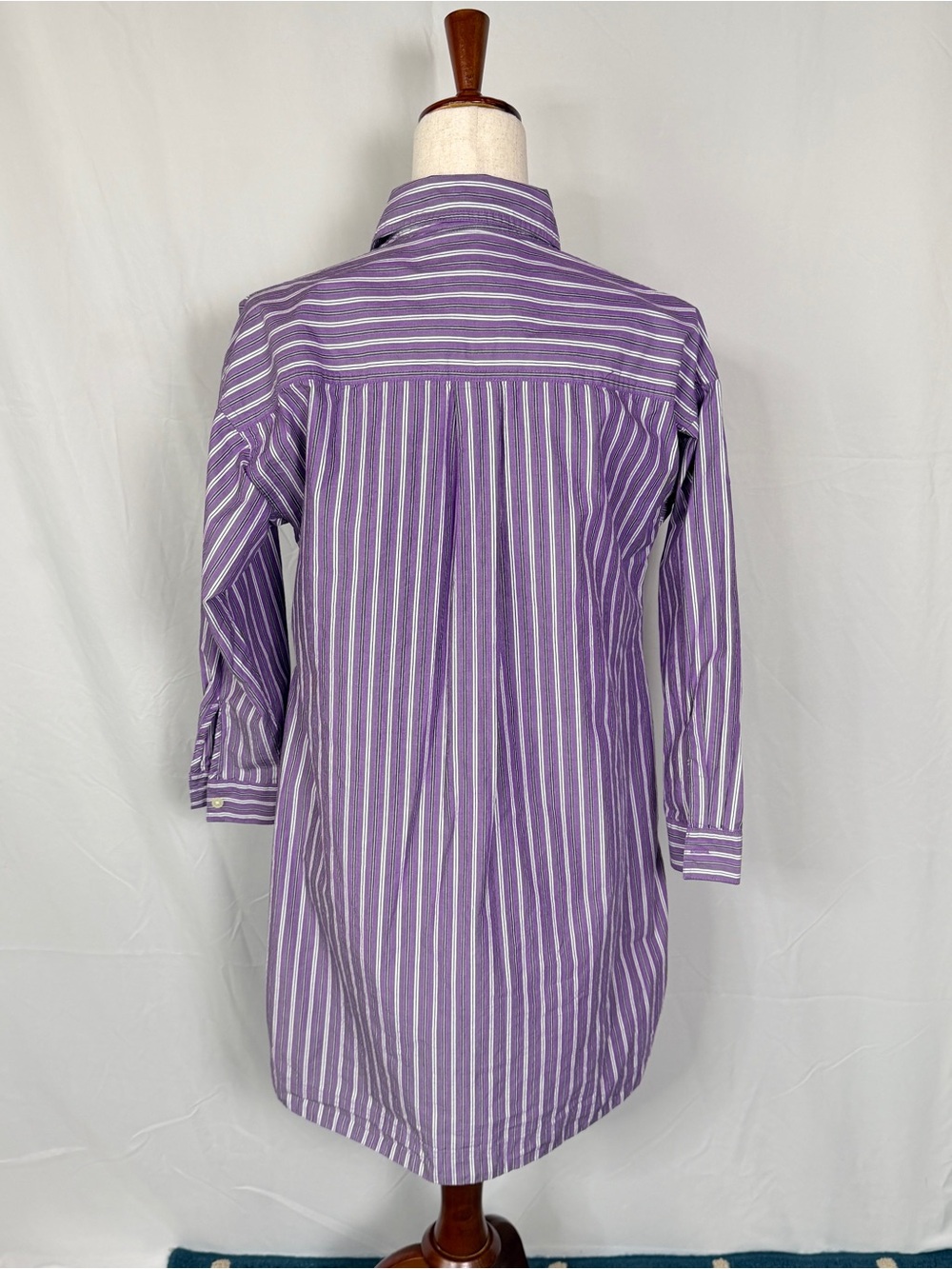 LOFT Purple and White Striped Midi Shirt Dress, classic preppy old money style - Picture 2 of 11